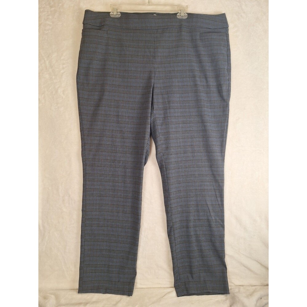 Liz Claiborne Womens 20W Lisa Pant Plaid Pull-On Black Blue 43x31 Stretch Pocket